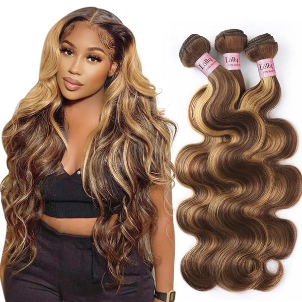 P4/27 Highlight Body Wave Bundles Remy Brazilian Human Hair Bundles Ombre Honey Blonde Straight Colored Human Hair Extensions