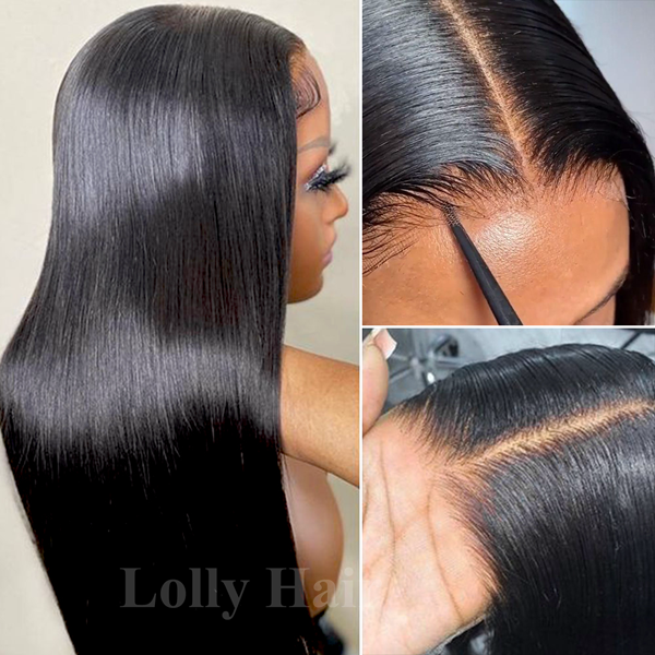 Lolly 13x4 Undetectable Invisible HD Wear and Go Glueless Human Hair Wigs Pre Plucked Pre Cut Tiny Knots Straight  Lace Front Wigs