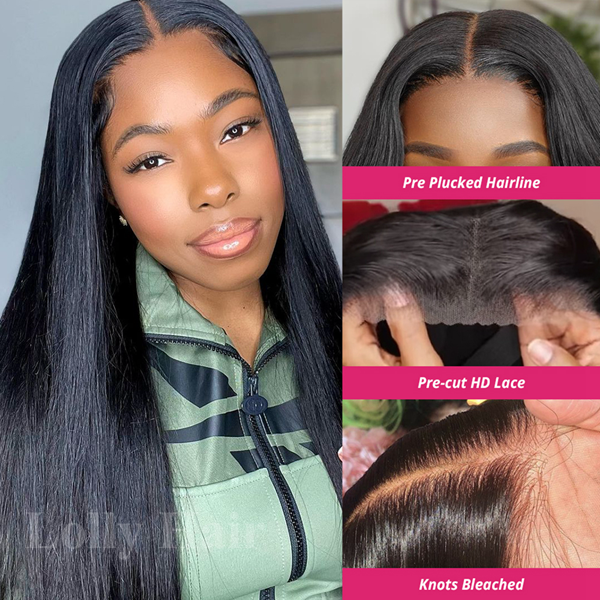 Pre-plucked PPB Wear Go Glueless Wig Straight 13x4 HD Lace Front Wig Pre-cut Bleached Knots Human Hair Wigs