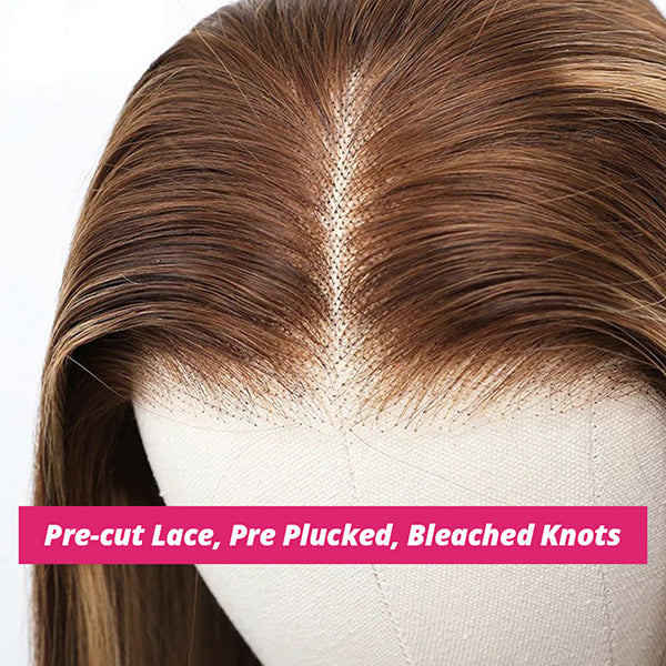 Pre-Bleached Scalp Knots 13x4 Highlight Brown Lace Front Wig Body Wave PPB Wear Go Glueless Human Hair Wigs