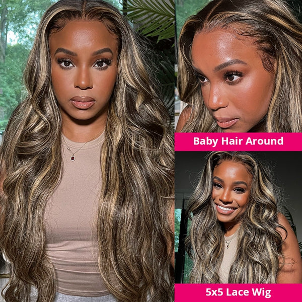 Pre Plucked Wear Go Glueless 13x4 HD Lace Front Peek A Boo Blonde Highlights Body Wave Pre-cut Lace Human Hair Wigs