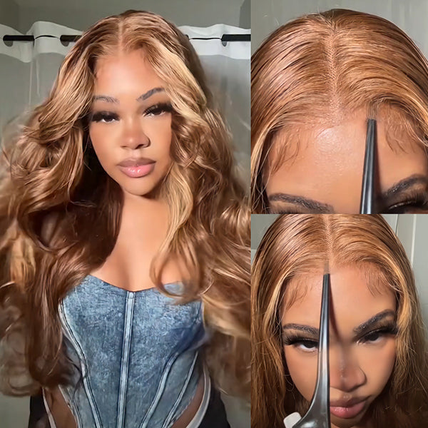 Pre-plucked 13x6 PPB Wear and Go Wigs P4 27 Highlight Brown Body Wave HD Lace Front Human Hair Wigs