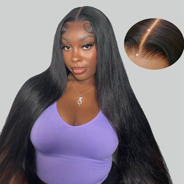 Pre-plucked Knots Bleached Glueless Wear Go Wigs widows peak 13x4 HD Lace Front Wig Straight Human Hair Wigs