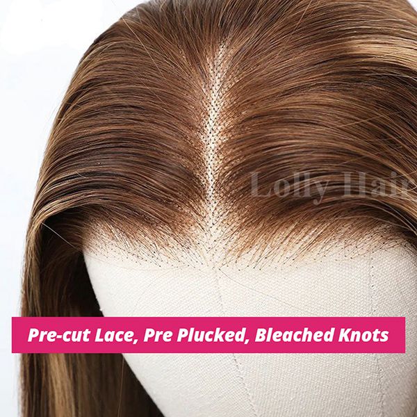 Lolly Highlight 5x5 HD Pre Plucked Wear Go Glueless Wigs Straight P4 27 Ombre Colored Pre cut Bleached Knots Human hair Wigs