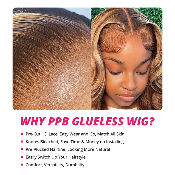 Pre-plucked Highlight Brown 13x4 PPB Wear Go Glueless Wigs Yaki Straight HD Bleached Knots Lace Front Wig
