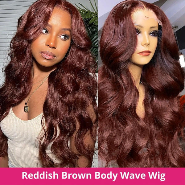 Reddish Brown #33 Colored Body Wave Human Hair Lace Frontal Wig 13x4 13x6 HD Transparent Lace Front Wig Pre Plucked Lace Wig For Women