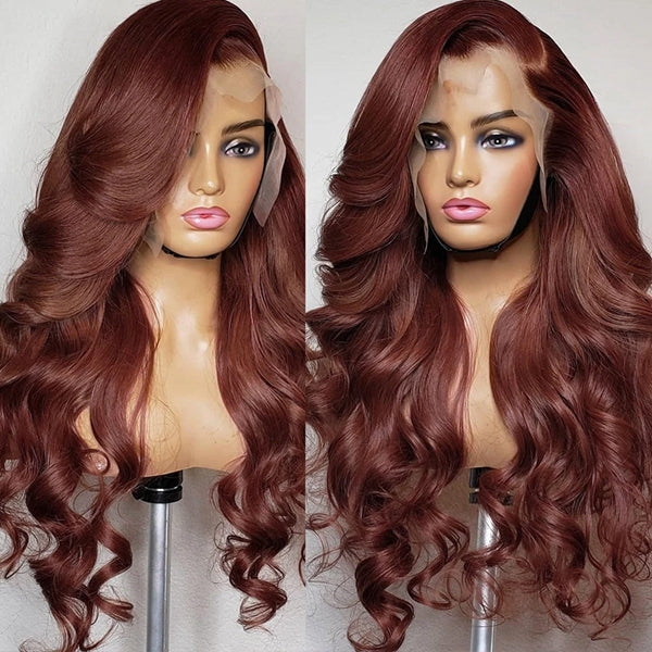Reddish Brown #33 Colored Body Wave Human Hair Lace Frontal Wig 13x4 13x6 HD Transparent Lace Front Wig Pre Plucked Lace Wig For Women