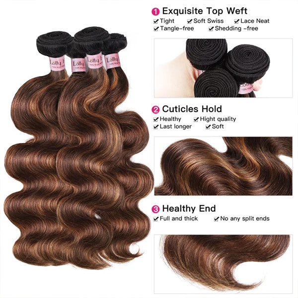 Lolly FB 30 Brown Highlight Body Wave Bundles Ombre Colored Human Hair Bundles 1 3 4 Bundles Deal Remy Human Hair Weave