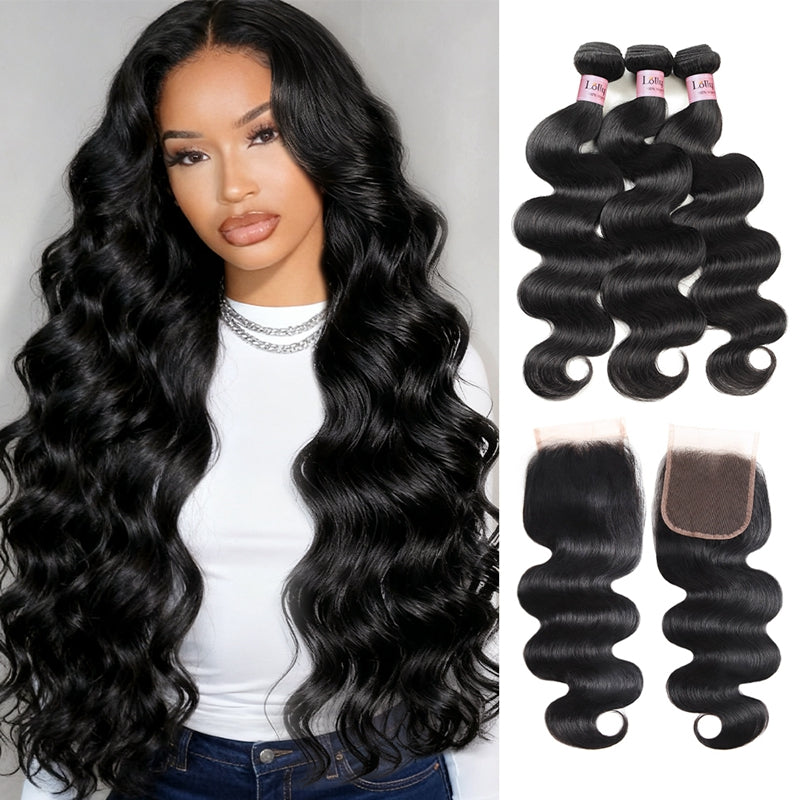 Ship from US Warehouse] Body Wave 3 Bundles with Closure Brazilian
