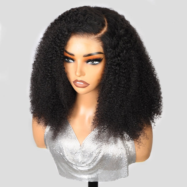 Lolly Short Kinky Curly Bob Wigs 7x6 5x5 Pre Bleached Ready to Wear Glueless Lace Wigs Pre-Cut HD Lace Front Wigs Human Hair