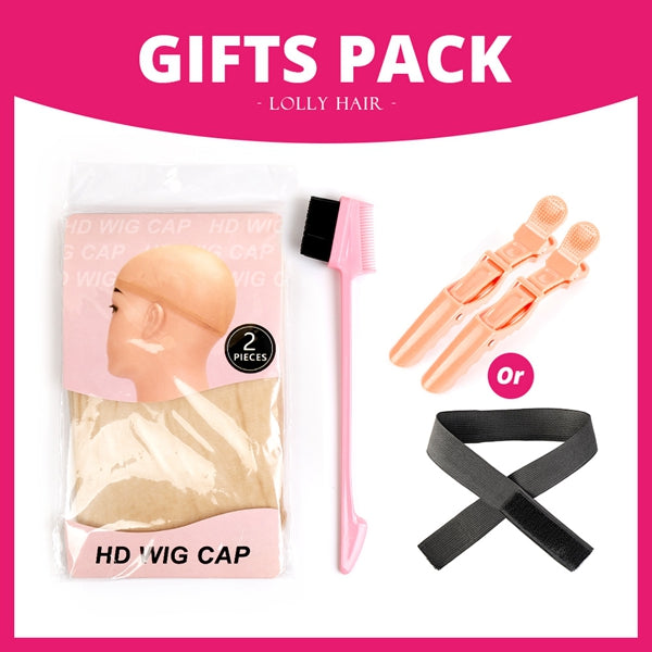 Lolly Hair Gifts Pack-HD wig cap babyhair brush clips adjustable edge scarf elastic headband with magictape