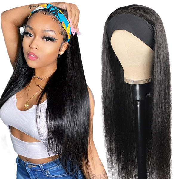[22"=$90] Christmas Gifts for Her Straight Glueless Wear To Go Headband Wig with Pre-attached Scarf Flash Sale