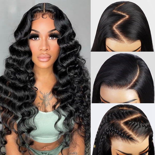 Lolly Loose Deep Wave 13x6 HD Transparent Glueless Lace Front Wig Pre Plucked Knots Bleached Ready to Wear Human Hair Wigs