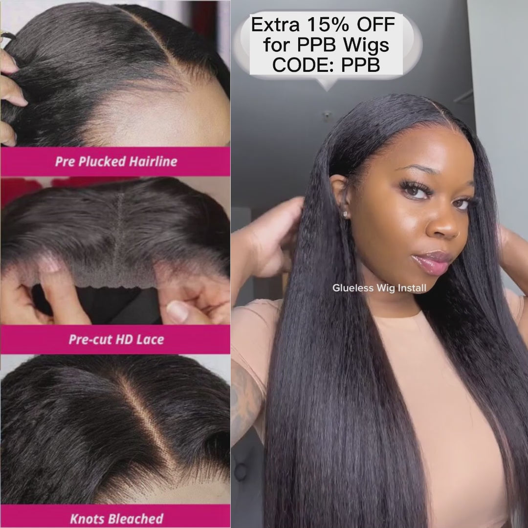 Pre-Bleached Knots 13x6 PPB Wear Go Glueless Yaki Straight Lace Front Wig Pre-plucked Human Hair Wigs