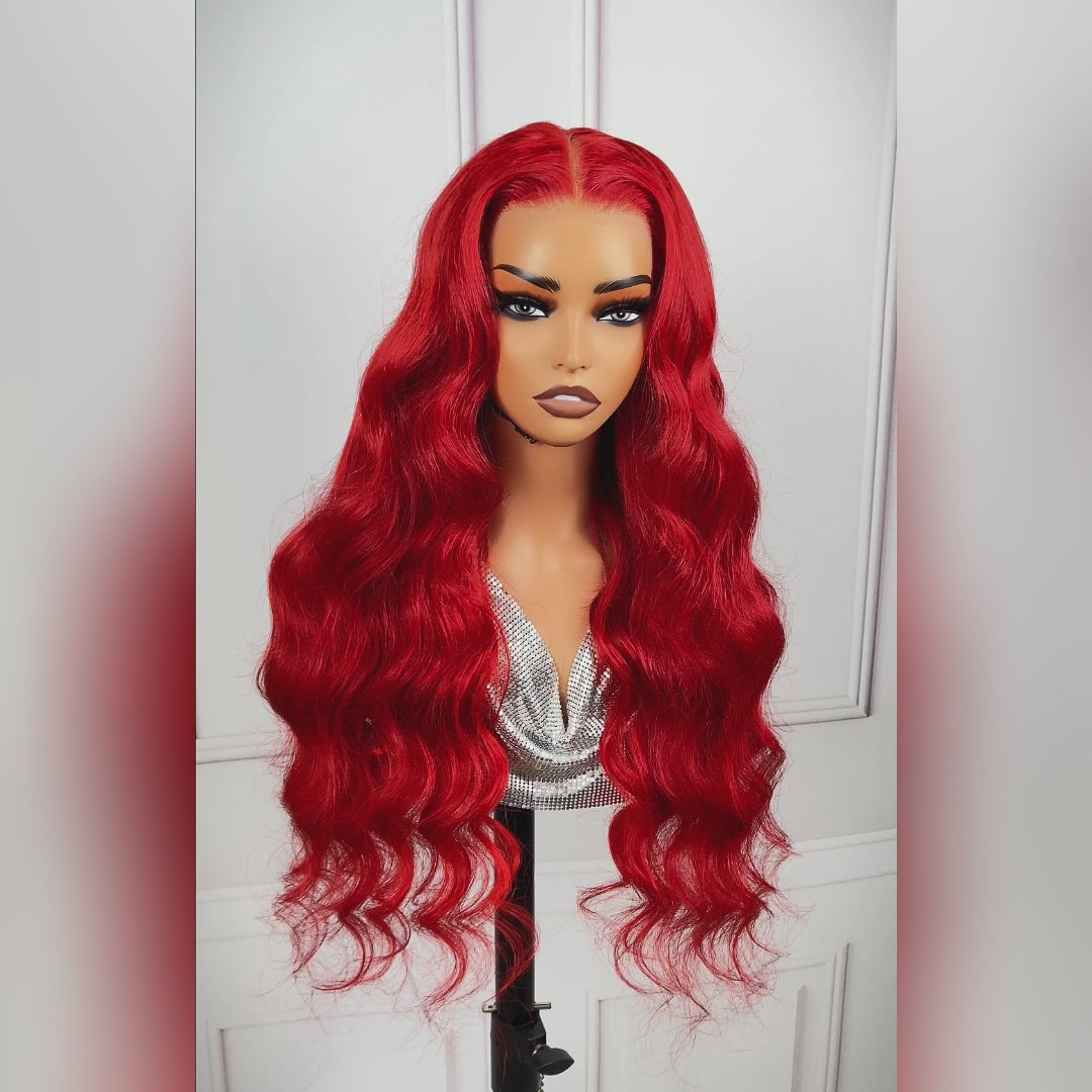 Glueless Red Body Wave Human Hair Wigs Pre Plucked 13x4 HD Lace Front Wig Easy To Wear & Go