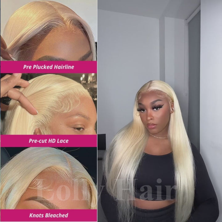 Pre-plucked Glueless Straight 613 Blonde Wigs Bleached Knots 13x4 HD Lace Wear Go Human Hair Wigs