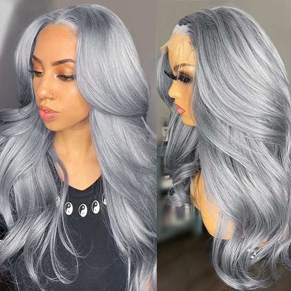 Silver Grey 13x4 HD Lace Front Wig Human Hair Glueless Body Wave Human Hair Wigs Brazilian Pre Plucked Colored Hair Lace Wigs For Women