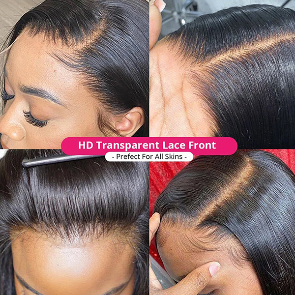 13x6 HD Transparent Lace Front Wigs Pre Plucked 200% Density Glueless Straight Human Hair Wigs