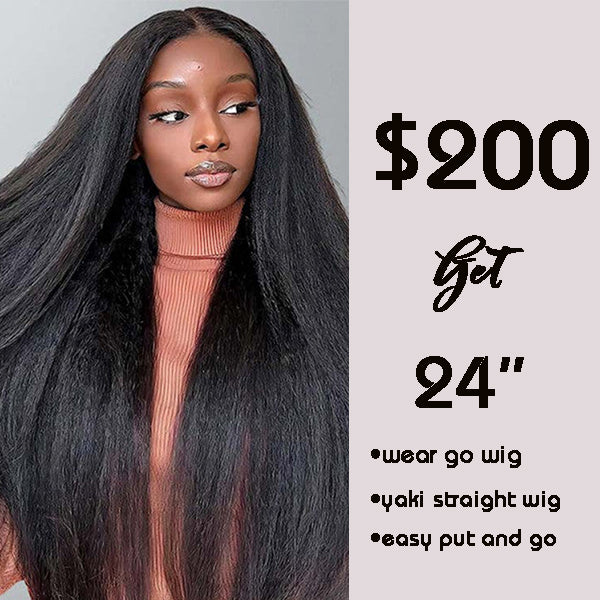 [Christmas Sale] Yaki Straight Pre plucked Bleached Knots 5x5 Wear Go Glueless Wigs Flash Sale