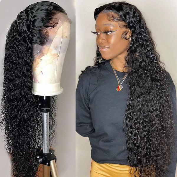 13x4 Deep Wave Frontal Wig Lace Front Human Hair Wigs Pre Plucked Curly Human Hair Wig - LollyHair