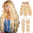 613 Bundles Body Wave with Closure Brazilian Blonde Human Hair Bundles and Closures - LollyHair