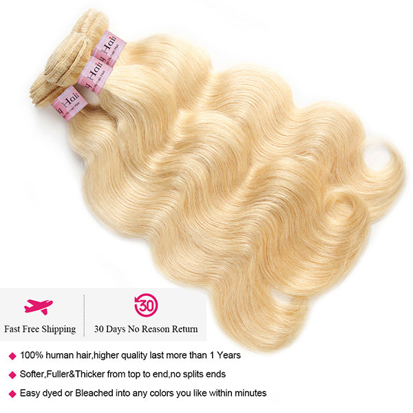 613 Bundles Body Wave with Closure Brazilian Blonde Human Hair Bundles and Closures - LollyHair