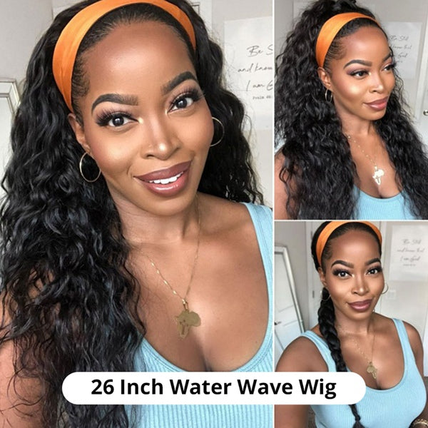 Water Wave Headband Wig Human Hair Wigs For Women Brazilian Glueless Curly Human Hair Wigs - LollyHair