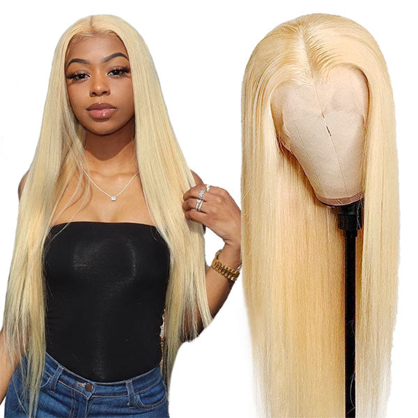 613 Blonde Hair 13x4 Lace Front Wig HD Transparent Straight Human Hair Wigs 30inch - LollyHair