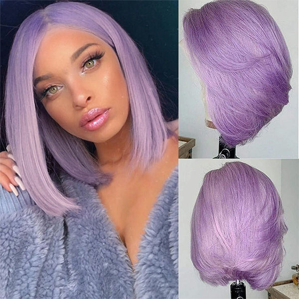 Short Purple Bob Wig 13x4 Colored Human Hair Lace Front Bob Wigs