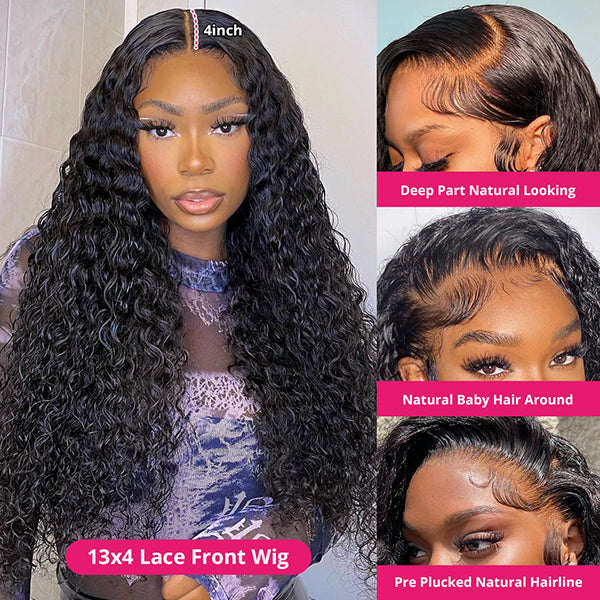 Deep Wave 13x4 HD Lace Front Wig 250% Full Density Human Hair Wigs 12A Grade Thick Ends Pre Plucked Wigs