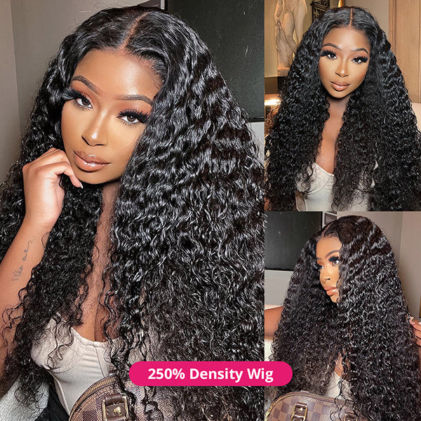 Deep Wave 13x4 HD Lace Front Wig 250% Full Density Human Hair Wigs 12A Grade Thick Ends Pre Plucked Wigs