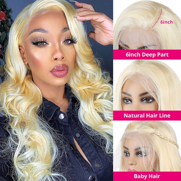 30inch HD Blonde Lace Front Wig Human Hair 13x6 Body Wave 613 Lace Frontal Wigs For Women - LollyHair