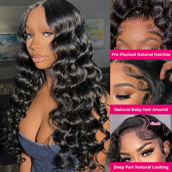 13x4 Lace Frontal Wigs Human Hair Loose Deep Wave Glueless HD Lace Front Wigs