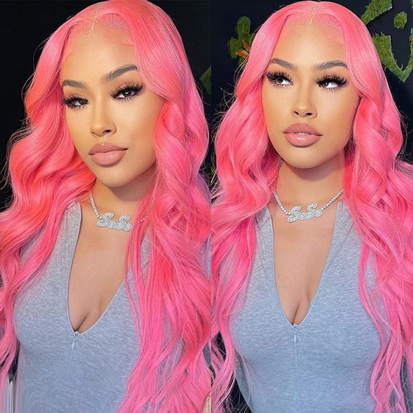 13x4 Pink Lace Front Wig 180% Density 30 Inch Body Colored Human Hair Wigs