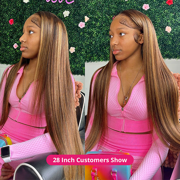 Lolly Highlighted Wigs 13x4 Lace Front Wig P4/27 Piano Color Straight Human Hair Wigs with Highlights