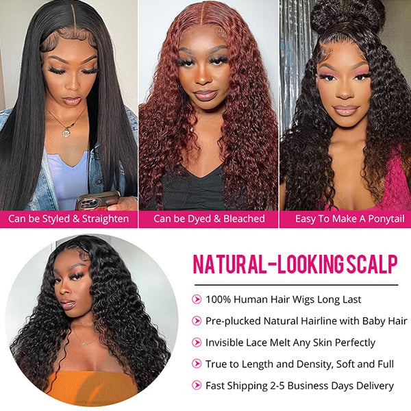 Lolly Deep Wave Wig Pre Plucked Curly Hair 13x4 13x6 HD Lace Front Wig 5x5 Lace Closure Wig