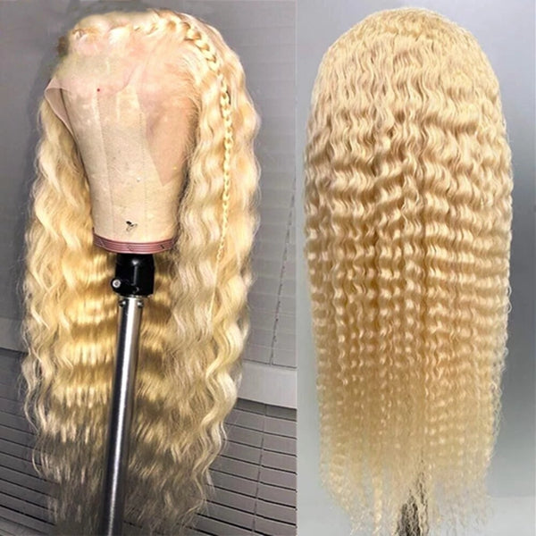 13x6 Deep Wave Honey Blonde Color Lace Front Human Hair Wigs for Women 613 Transparent Brazilian Remy Wig