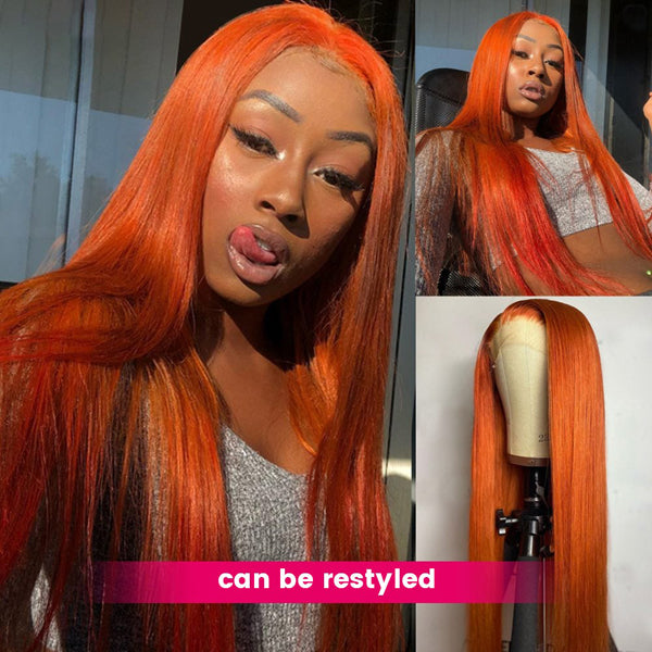 Lolly Ginger 13x4 13x6 HD Lace Front Wigs Body Wave Pre Plucked Orange Ginger Colored Human Hair Wigs for Women