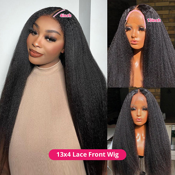 13x6 Kinky Straight HD Lace Frontal Wig Glueless Human Hair Wigs Yaki Straight Lace Front Wig