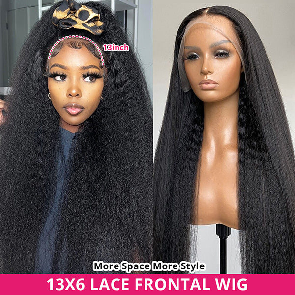 Kinky Straight Wig 13x6 Lace Front Wig HD Transparent Lace Frontal Wigs Yaki Pre Plucked Wig