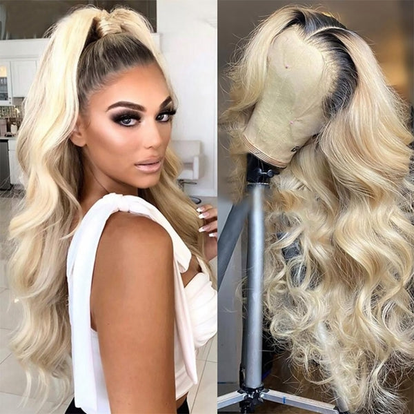 1B/613 Blonde 13x4 Glueless HD Body Wave Lace Front Wigs 30 inch Ombre Human Hair Wigs