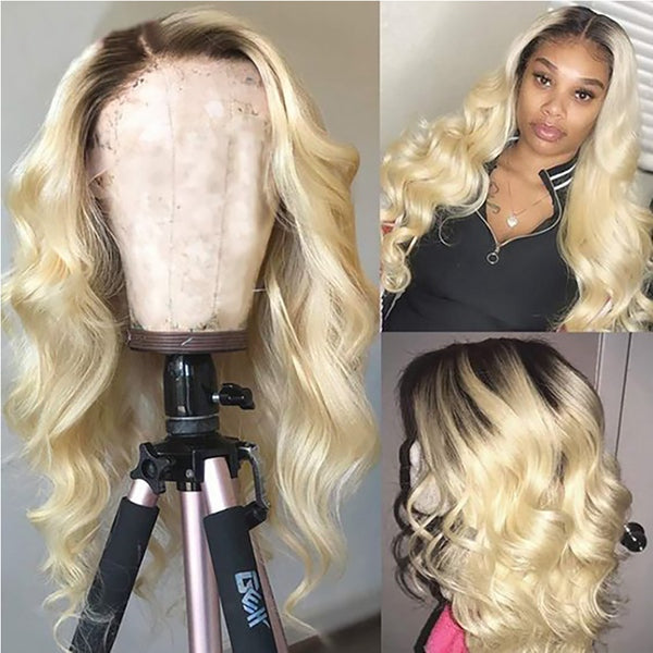 1b 613 Ombre Blonde Lace Front Wig Human Hair Blonde Body Wave Wig 28 30 Inch - LollyHair