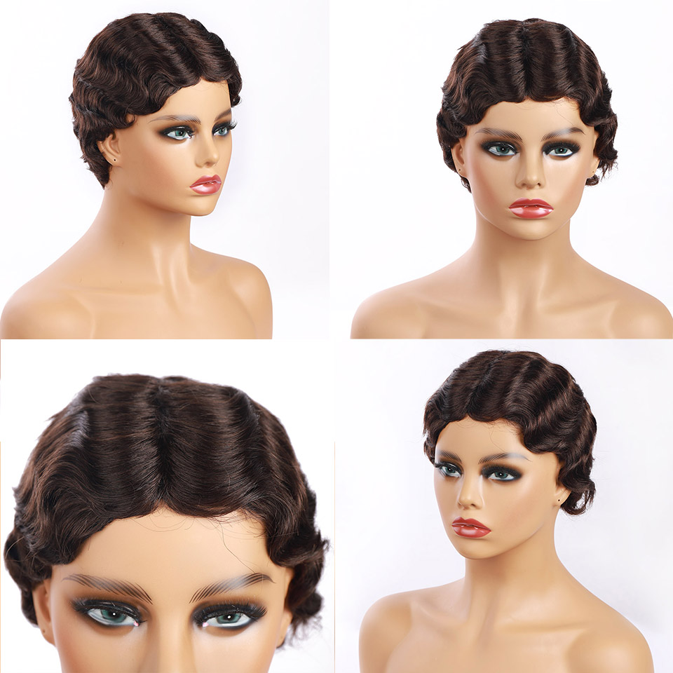 Finger Wave Wig Short Human Hair Wigs Brazilian Ocean Wave - LollyHair