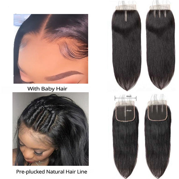 4x4 Lace Closure with Baby Hair HD Transparent Straight Human Hair Lace Closure - LollyHair