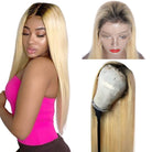 1B 613 Blonde Ombre Color 28 30 Inch Brazilian Straight Wig Lace Front Human Hair Wig - LollyHair