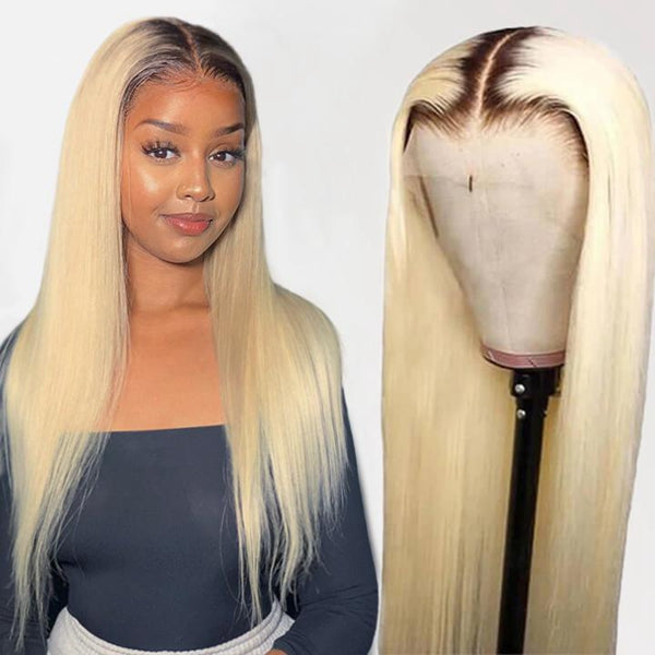 1B 613 Blonde Ombre Color 28 30 Inch Brazilian Straight Wig Lace Front Human Hair Wig - LollyHair