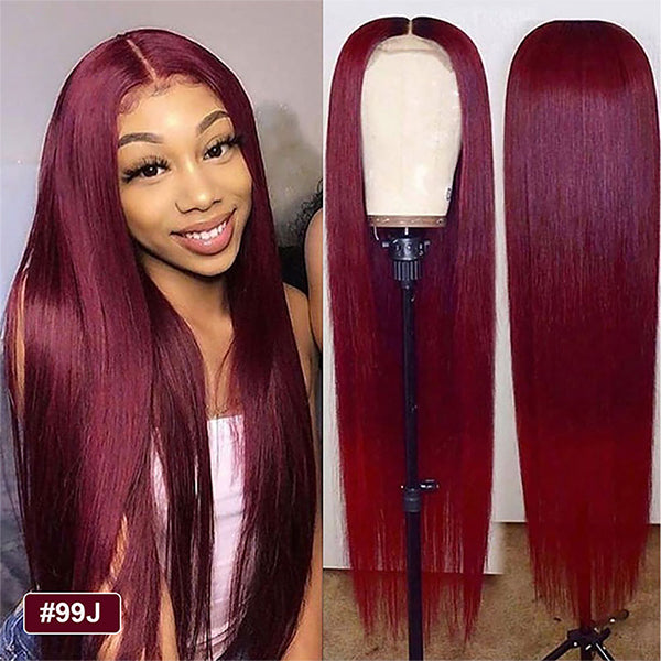 Burgundy Lace Front Wig 1B 99J Ombre Straight Lace Front Human Hair Wigs 4x4 Closure Wig - LollyHair