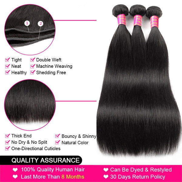 3 Bundles Brazilian Straight Hair with 13x4 Lace Frontal Closure - LollyHair