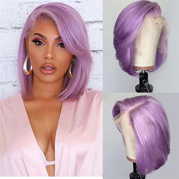 Short Purple Bob Wig 13x4 Colored Human Hair Lace Front Bob Wigs
