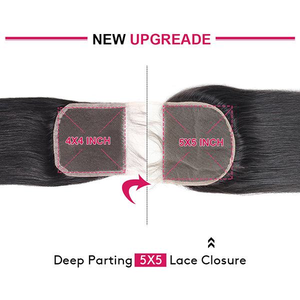 22 24 26 inch 5x5 HD Transparent Lace Closure Deep Part Body Wave Human Hair Closure - LollyHair